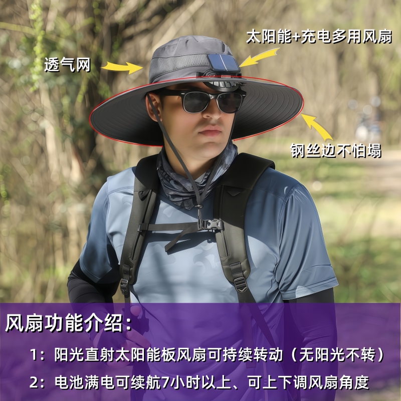 夏日必备！免充电式太阳能风扇建筑帽，让你清凉一夏！