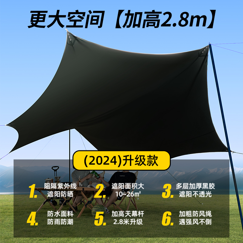 露营神器！加厚黑胶八角天幕帐篷，遮阳防雨一顶搞定！户外野餐必备！