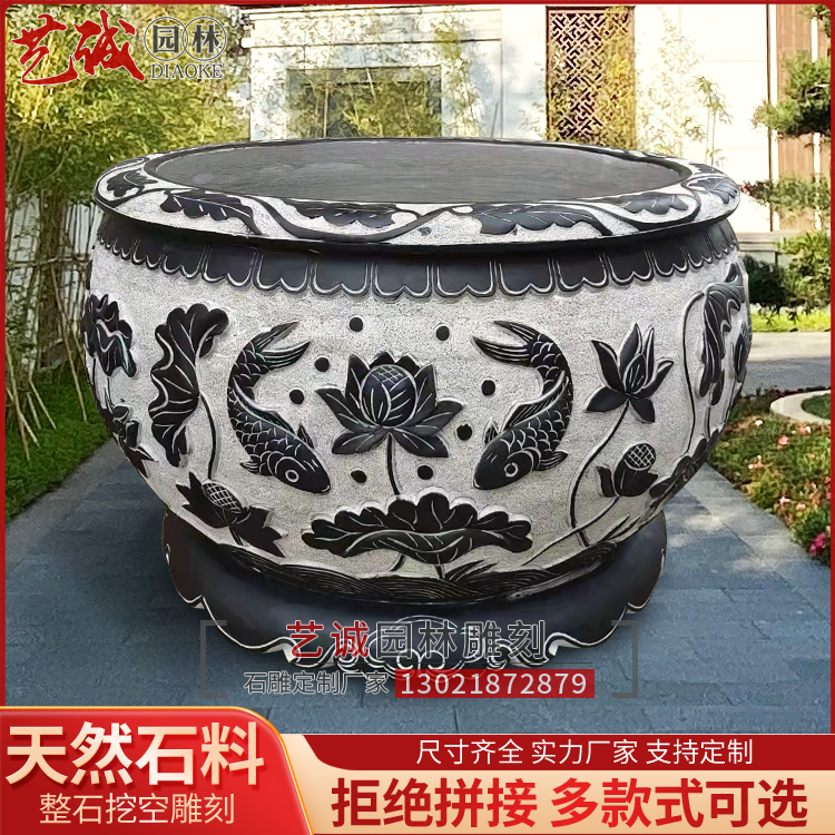 山西青石老石雕太绝了！手工雕刻缠枝莲墩子，高22cm宽20cm，厂家直销不踩雷！