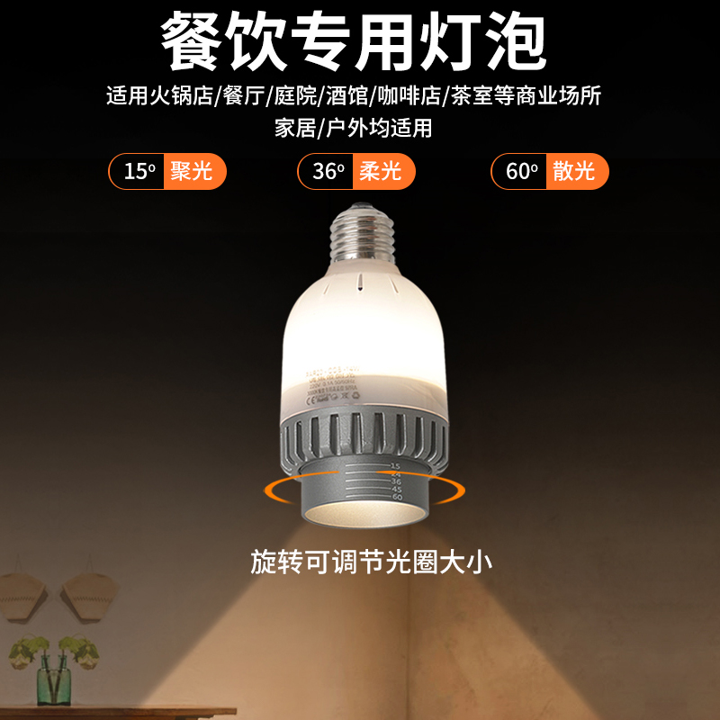 P20调焦侧发光COB灯杯E27螺口LED射灯光源，餐饮专用高显色聚光灯泡，点亮美食新视界！