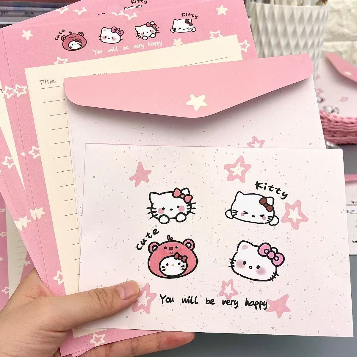 ins风Kitty凯蒂猫信封信纸套装，萌化你的少女心！