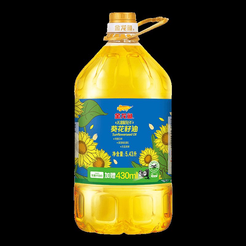 金龙鱼不油腻轻年阳光葵花籽油5.43L/桶食用油：厨房里的新宠，健康烹饪的秘密武器！