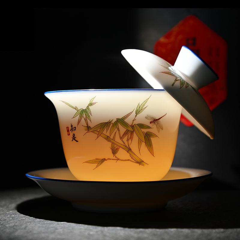 羊脂玉瓷手抓壶盖碗茶杯：一人饮的奢华享受，鎏银防烫，尽显高贵品质✨