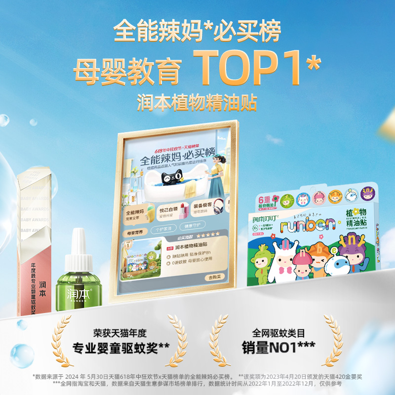 润本蛋仔派对驱蚊贴：宝宝户外无忧，快乐玩耍不被咬！