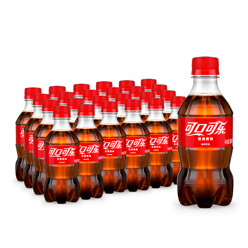 可口可乐迷你装：一口一瓶的快乐，300ml x 24瓶整箱原味含汽饮料，你的夏日解渴神器！