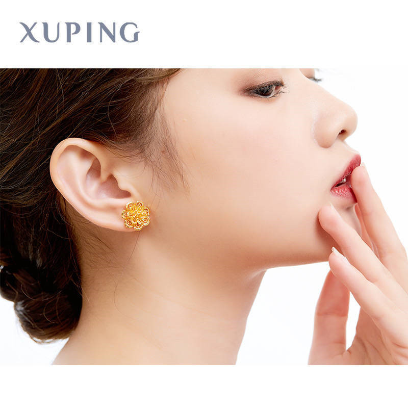 足金999古法金色花丝吉兆四叶草花朵耳钉，复古结婚三金耳钉，浪漫婚庆必备！✨