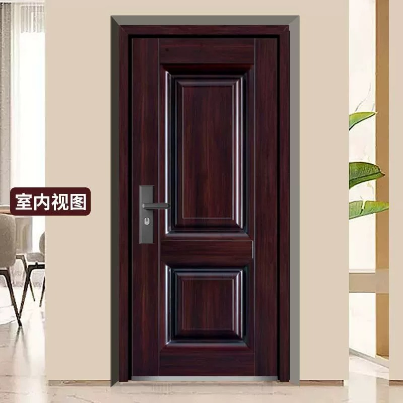 超甲级入户门：暗红色木纹转印，守护家的安全与颜值！
