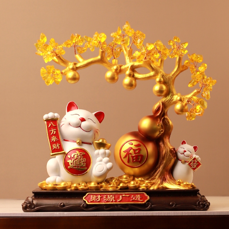 招财猫水晶发财树摆件：给家添福气，送礼也体面！