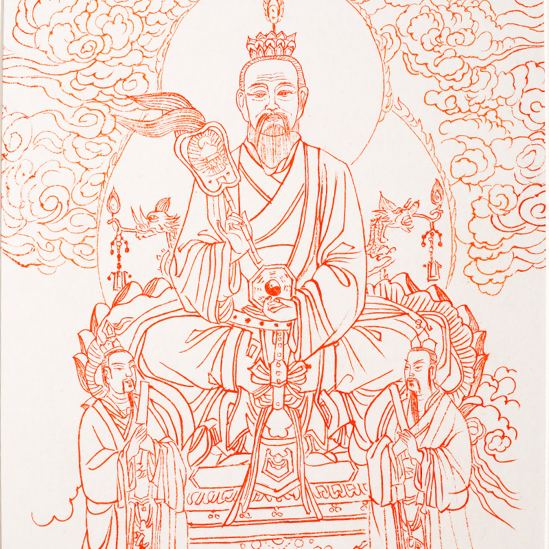 朱砂道家小三清画像：元始天尊、灵宝天尊、道德天尊挂画，客厅装饰画新风尚！