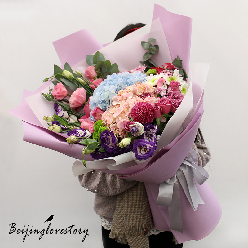 巨型超大花束熊抱花生日混搭，上海同城鲜花速递，闺蜜女朋友的惊喜礼物！