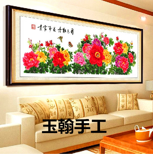 纯手工十字绣花开富贵牡丹挂画，让家更有新中式韵味
