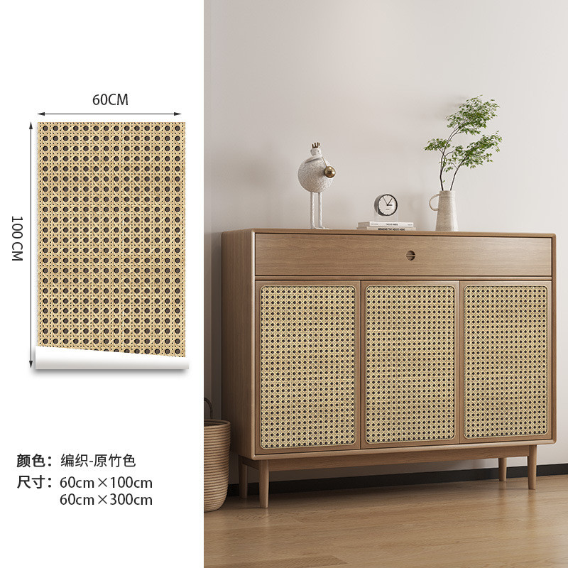 藤编贴纸+竹编纹改色，旧柜子变身复古防水鞋柜/餐边柜，翻新大法好！