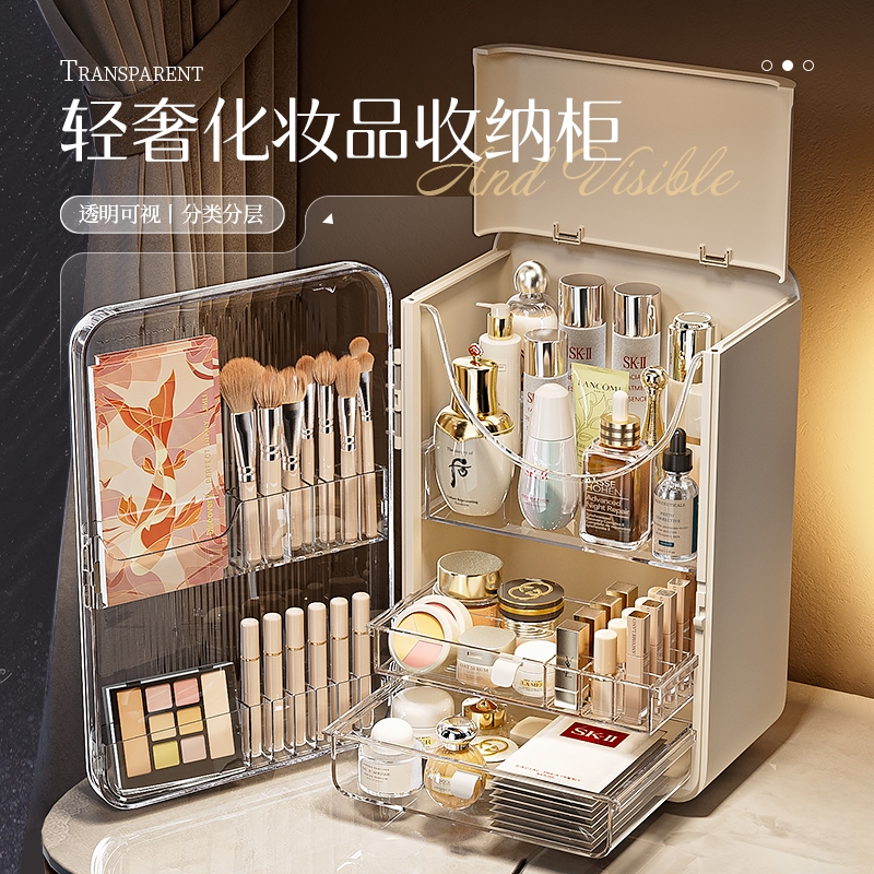 美妆达人必备神器：透明抽屉式化妆品收纳盒，你的桌面化妆台升级指南！
