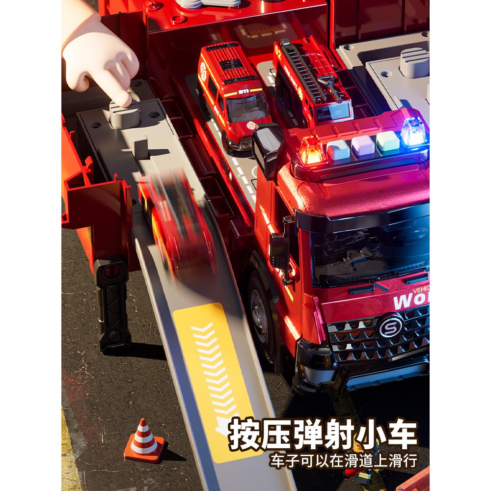 2025新款消防车玩具男孩合金云梯车变形喷水儿童套装汽车：点燃小小消防员的梦想！