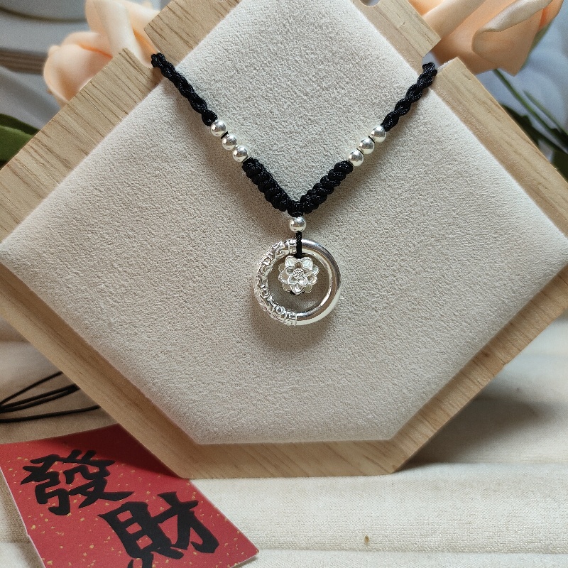 实心平安扣+莲花好运连连祥云圈吊坠，足银999在逃公主的专属项链！