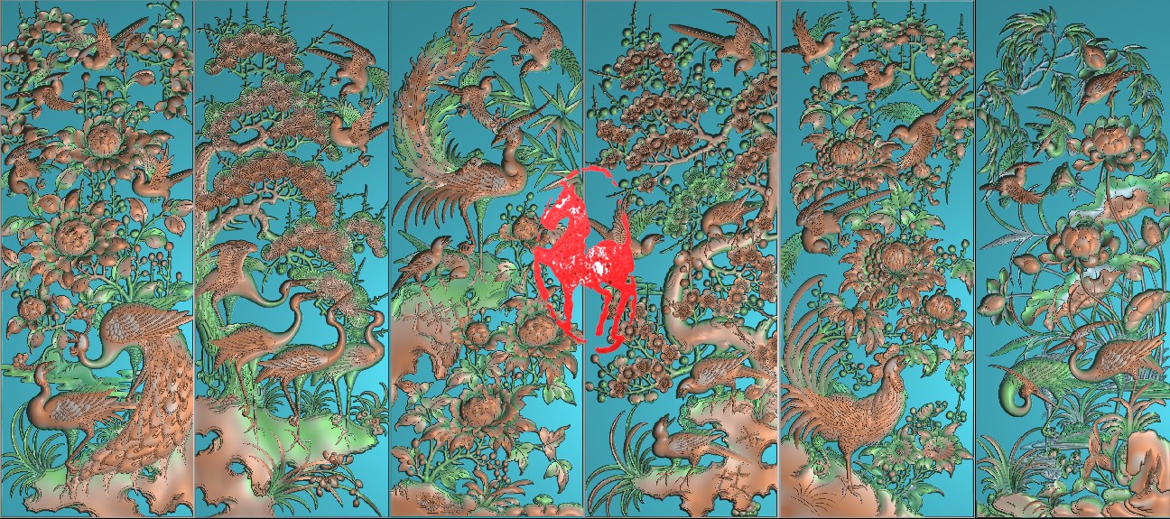 浮雕精雕牡丹深雕荷花鸟围板祠堂镂空花板四季花鸟中板：传统工艺的艺术魅力