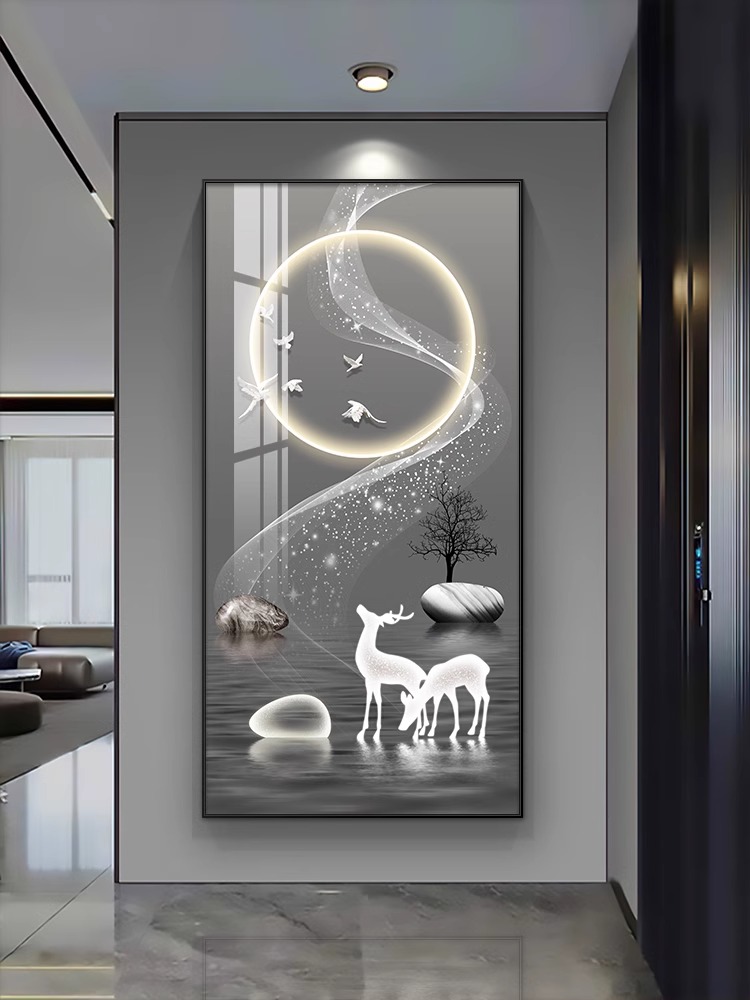 九鱼图玄关装饰画：轻奢高级感入户正对门壁画，聚财墙画的秘密！