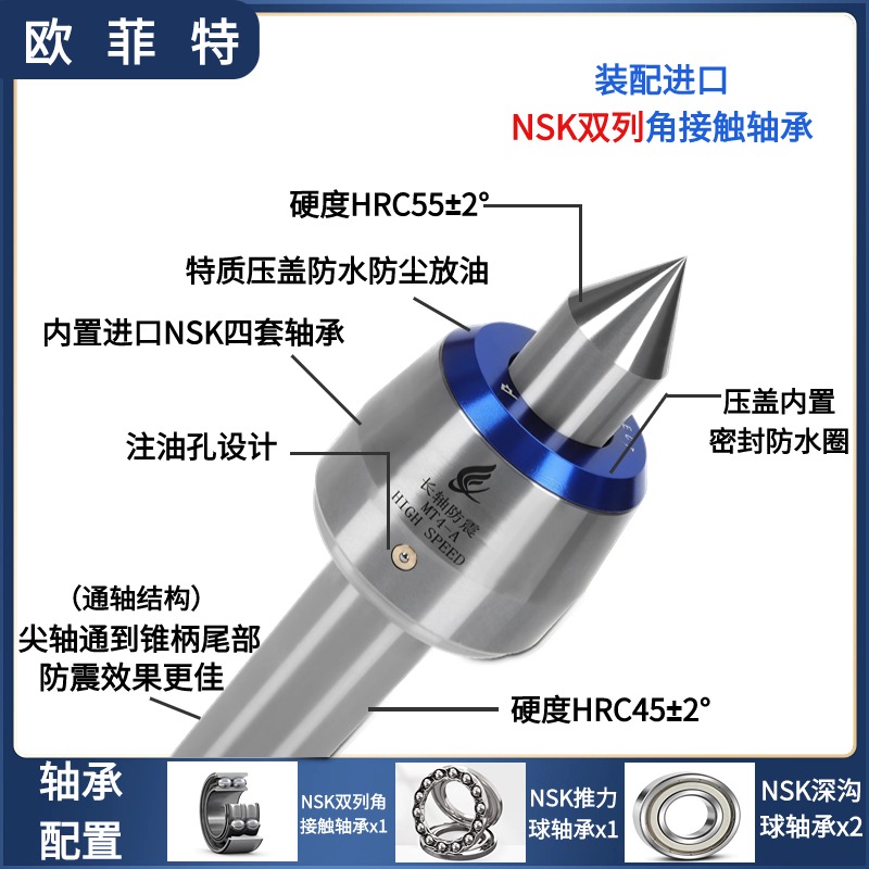 高速高精通轴防震回转顶尖莫氏4号5号数控车床尾座活顶尖活络顶针：机械加工的秘密武器！