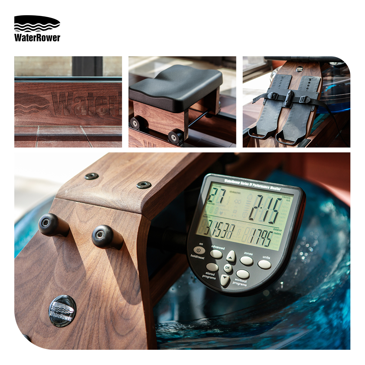 WaterRower美国进口家用室内智能水阻划船机，VR2实木健身器材，让你在家享受专业级健身体验！rowing
