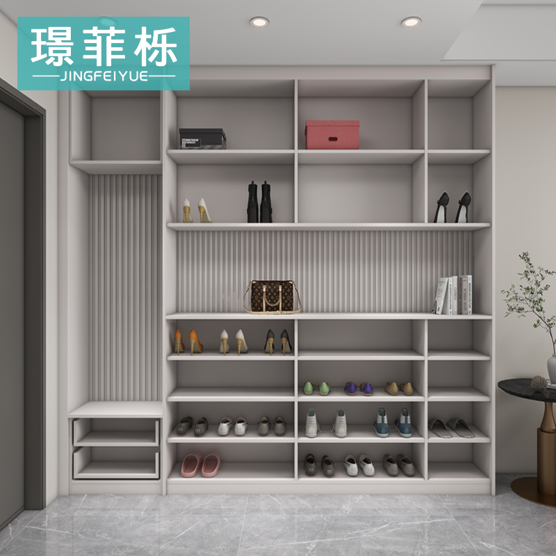璟菲栎全屋定制：进口爱格板入户格栅鞋柜，工厂直供，现代简约风来袭！✨
