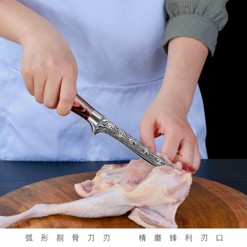 大马士革钢剔骨刀：屠夫必备神器，锋利无比的商用尖刀！