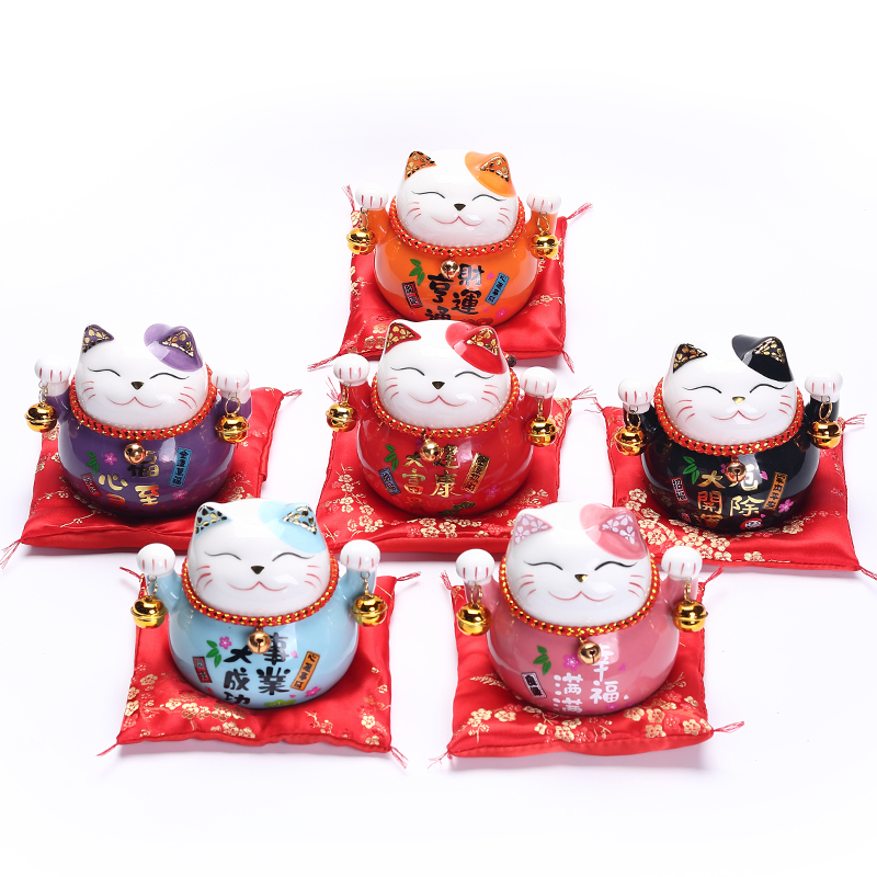 招财猫摆件：创意长尾发财猫陶瓷存钱罐，店铺开业必备吉祥物！✨