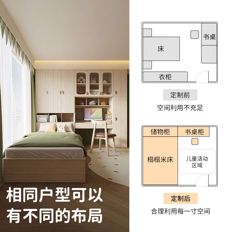 叮叮熊榻榻米床衣柜书桌一体组合：小户型儿童房的梦幻变身