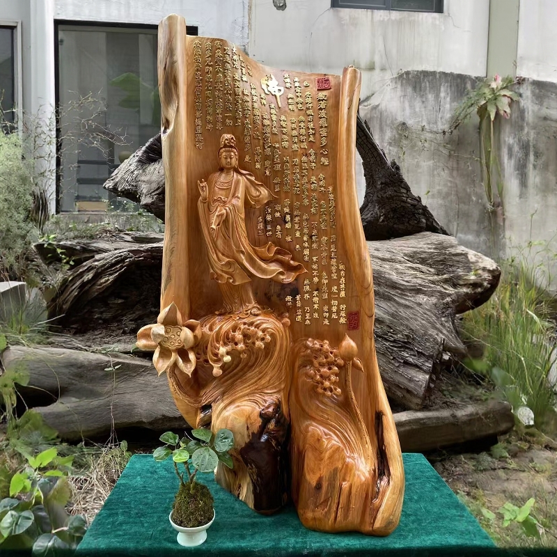 崖柏根雕摆件心经观音佛像香樟木雕刻金丝楠木工艺品！开业送礼神器，颜值与内涵并存！