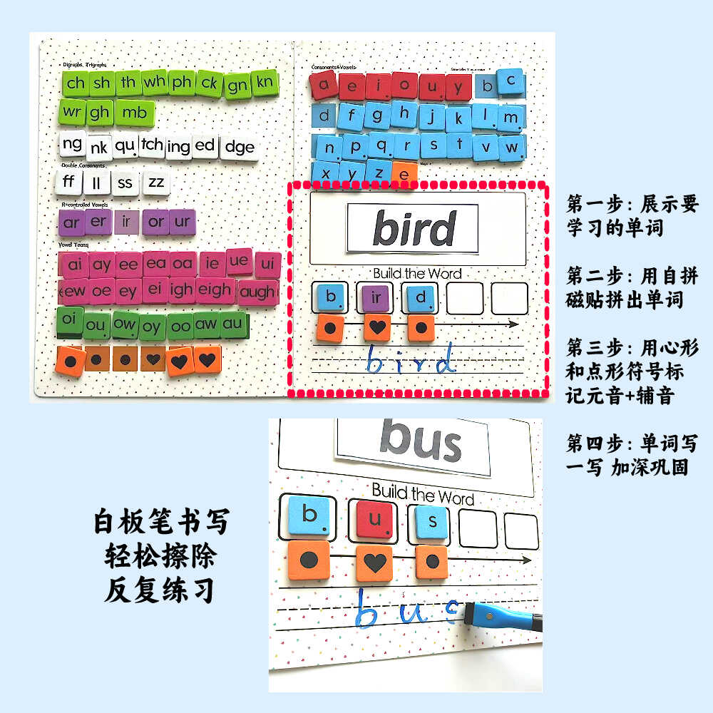 小学幼儿园英语自然拼读磁贴太香了！高频词+可擦写，娃学英语超上头