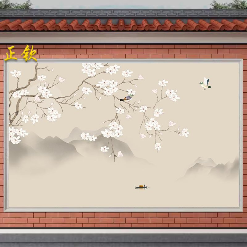 新款室外迎门墙瓷砖壁画，农村庭院影壁墙高温烧岩板，打造清雅小院的秘籍