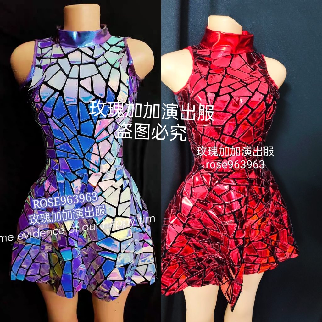 夜店必备！商演镜面人服装激光舞演出服，点亮全场的神秘夜店亮片镜片连体衣派对演出服