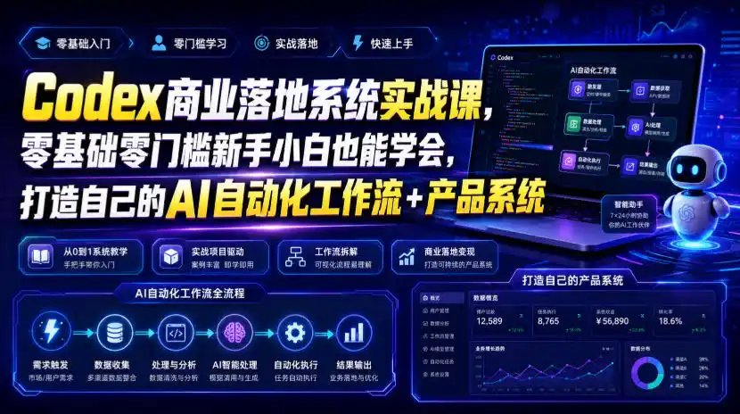 Codex商业落地系统实战课，零基础零门槛新手小白也能学会，打造自己的AI自动化工作流+产品系统（更新）