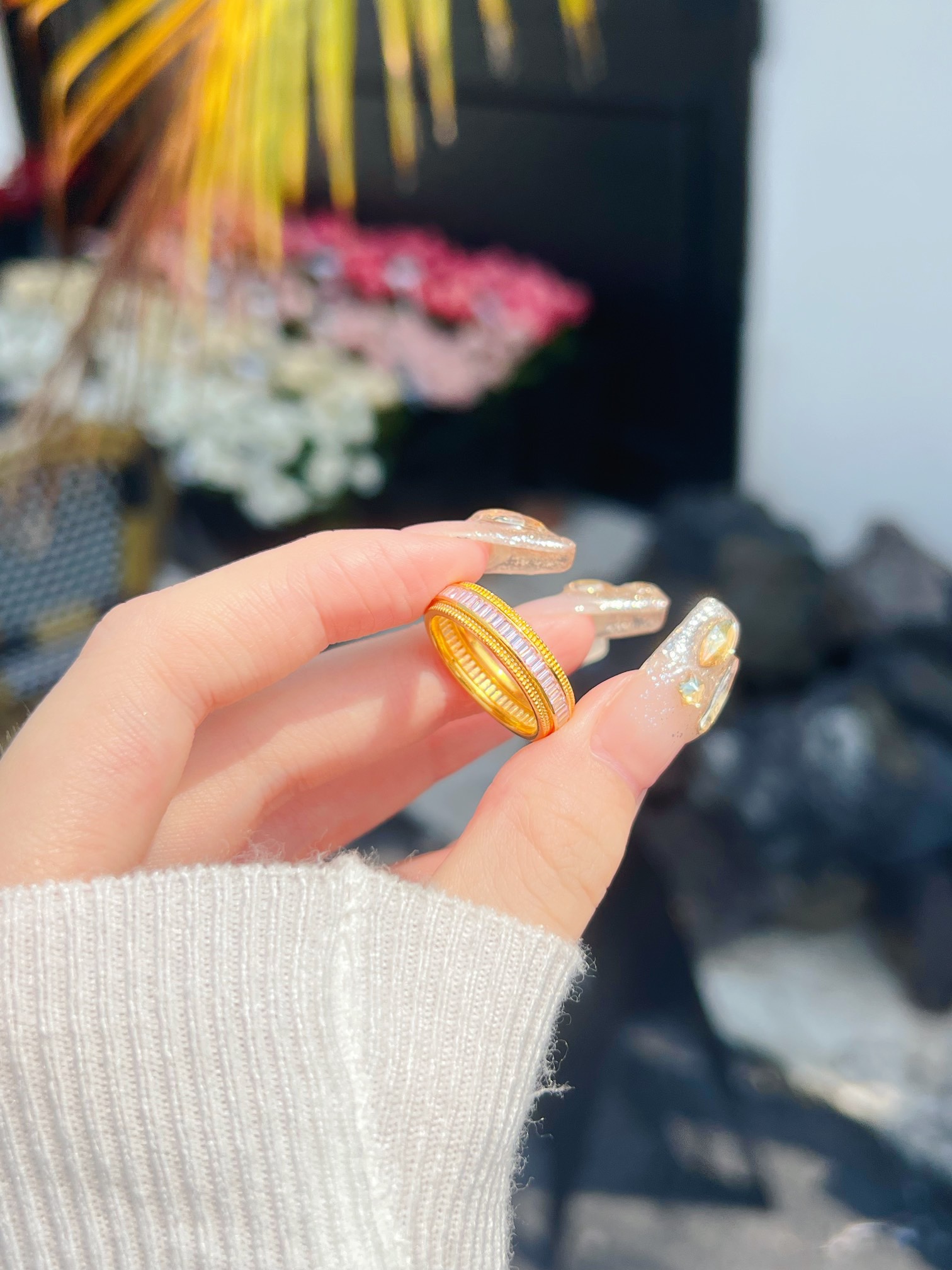 足金999玫瑰粉方钻黄金戒指：甜甜的粉色仙女款，送礼首选