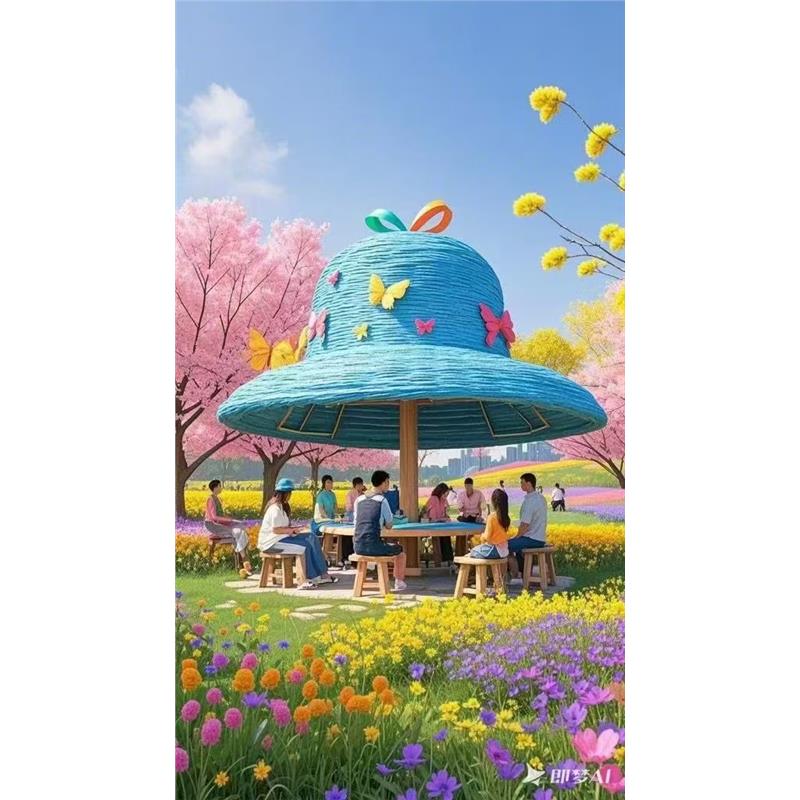 夏日藤编草帽装饰：打造梦幻园林花海，拍照打卡新宠！