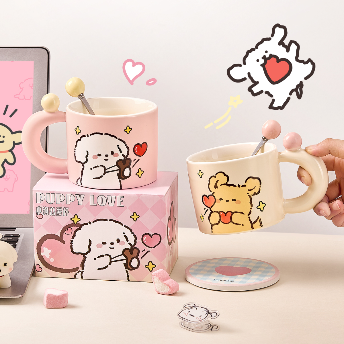 ✨公主粉色蝴蝶结杯子一对情侣杯子，甜蜜生日礼物必备✨