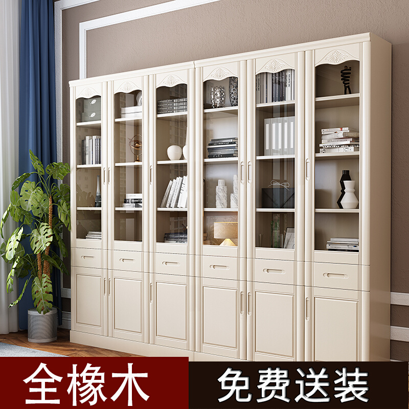 书柜带玻璃门展示柜组合定制，打造客厅文艺范儿新高地！