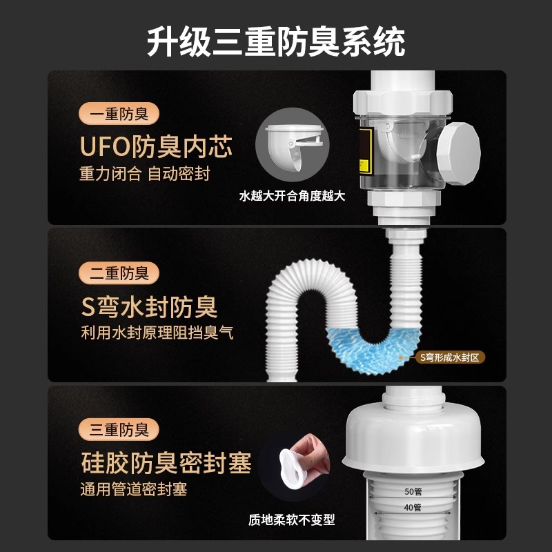 潜水艇墙排洗脸盆防臭神器！排水不反味+安装超简单，懒人必备
