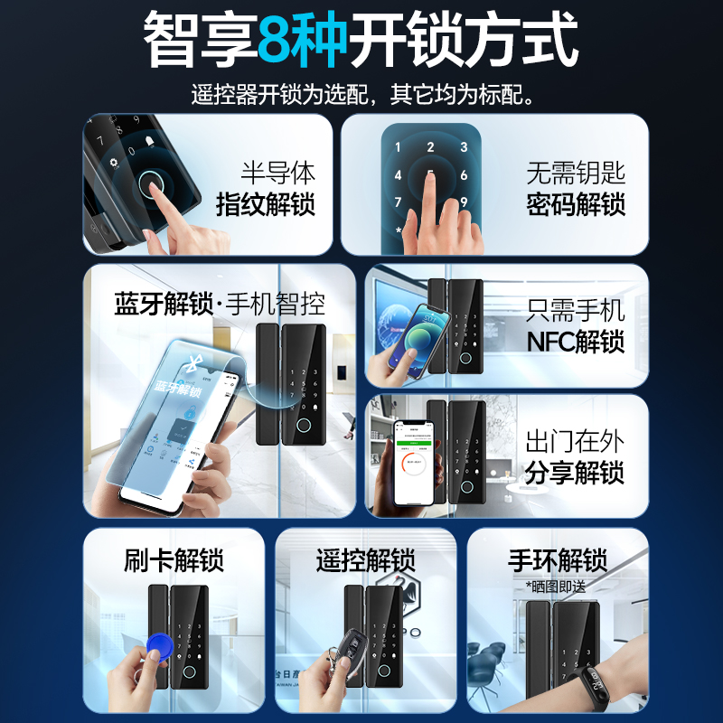 办公室新宠：智能指纹锁，解锁免开孔无框双开推拉门新体验！