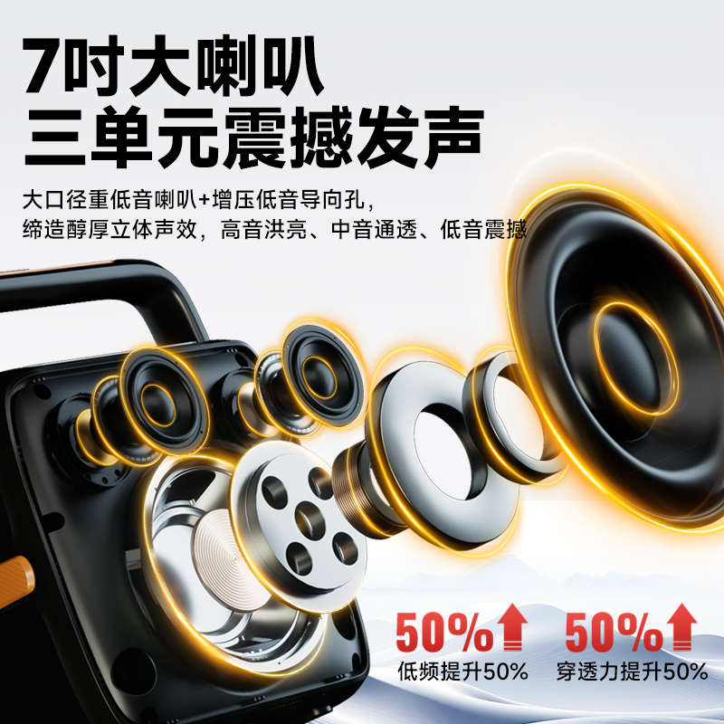 新科广场舞音响：户外蓝牙拉杠音箱K歌神器，大功率音量带无线话筒唱歌，广场舞必备！