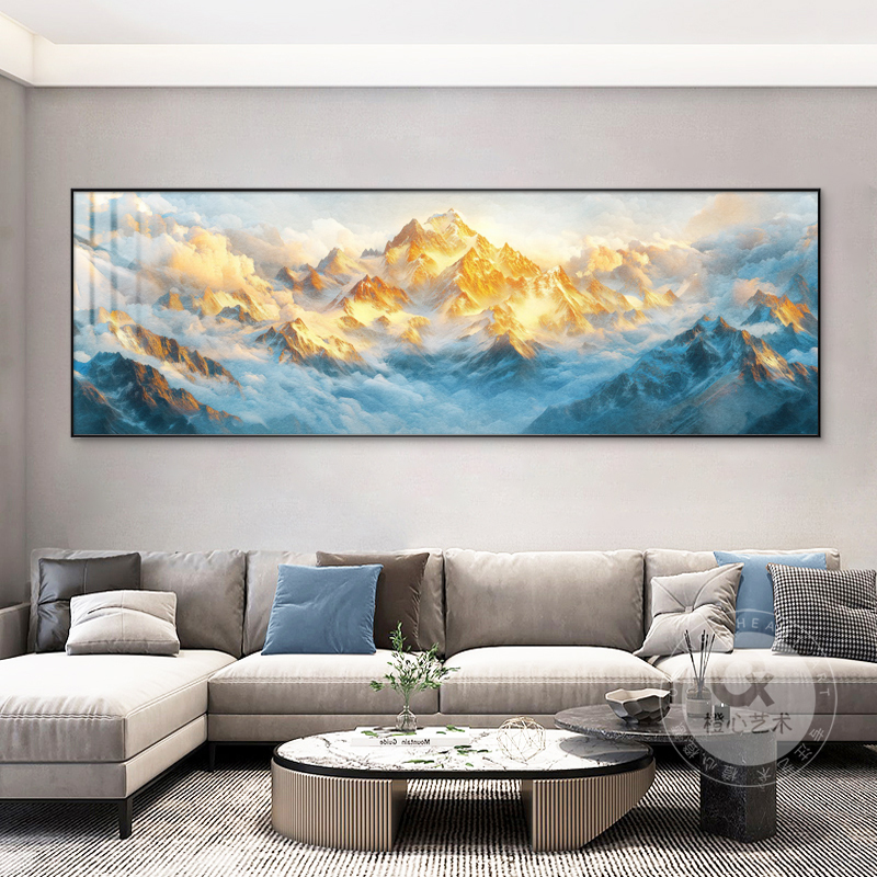 背有金山客厅装饰画：高档轻奢壁画，打造现代简约大气沙发背景墙挂画