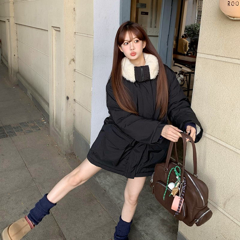 赵露思同款24新款羊羔毛绒拼接派克服，冬季保暖新宠