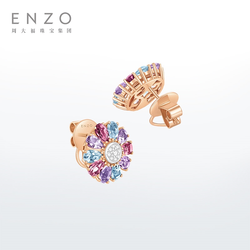 ENZO 18K金多彩宝石钻石耳钉EZV8053：闪耀你的魅力，点亮你的每个瞬间✨