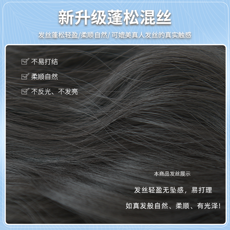 假发女长发头顶补发增发量遮白发卷发片前额无痕真发大波浪假发片：让你的秀发重获新生的秘密武器！