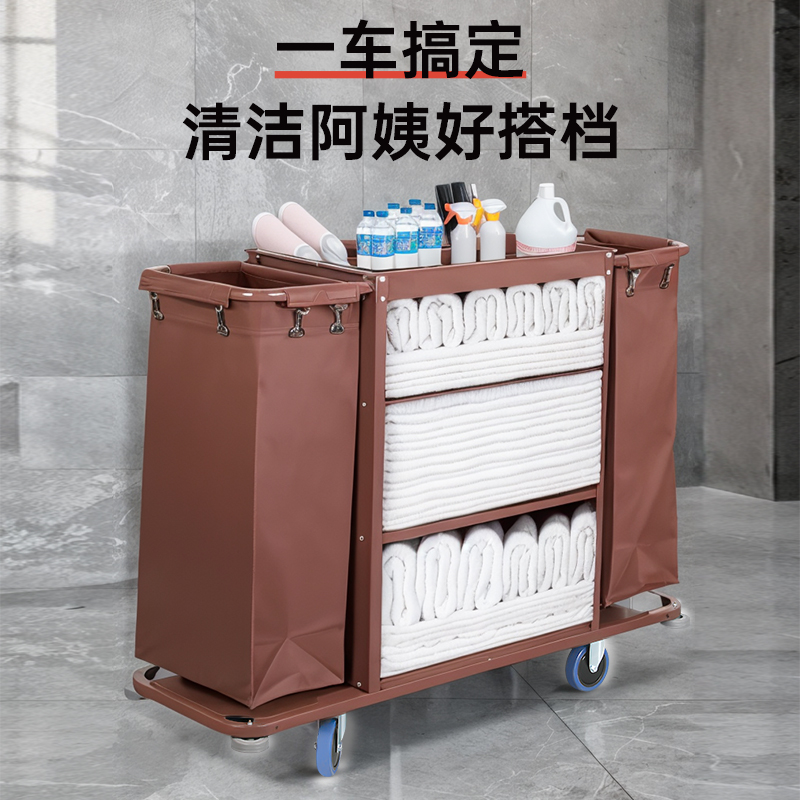 酒店多功能布草存放车三层不锈钢欧式手推车：客房清洁的秘密武器！