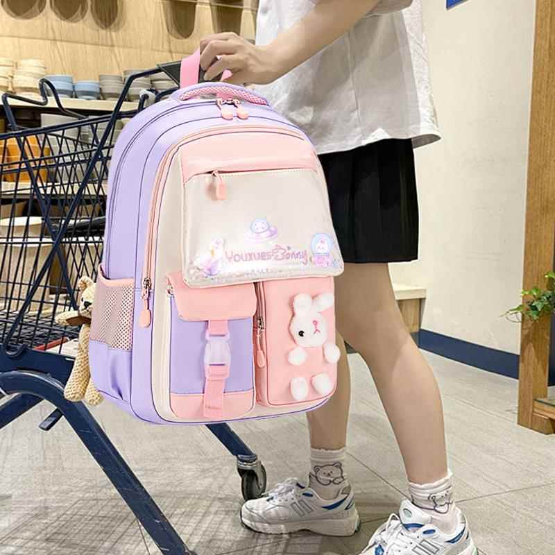 小学生书包女孩韩版粉色儿童公主礼物减负轻便带小白兔双肩包时尚，萌翻你的少女心！