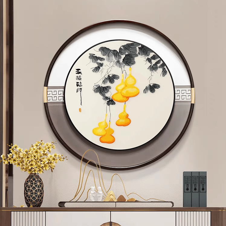 新中式刺绣装饰画《吉祥如意》：玄关客厅立体富贵挂画，打造东方美学家居氛围