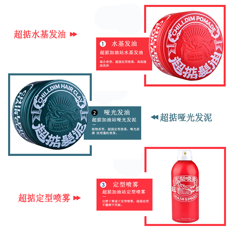 Chilldin超掂前刺发泥水基发油男蓬松水打底液强力定型发胶油头膏：男士造型神器大揭秘！