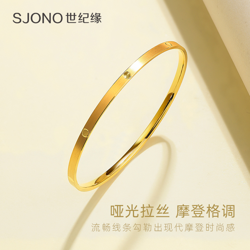 【五月上新】原创设计手工锤纹黄金足金999宝石手镯素圈圆条女，时尚珠宝界的璀璨新星✨