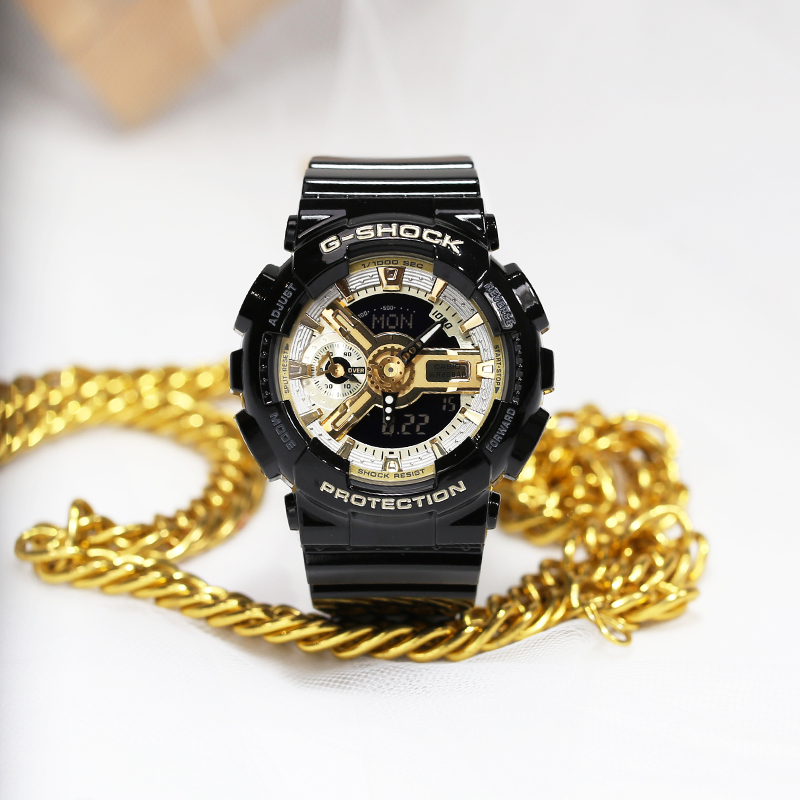 卡西欧G-SHOCK防水运动双显电子表：黑金GA-110GB-1A，硬汉必备神器！