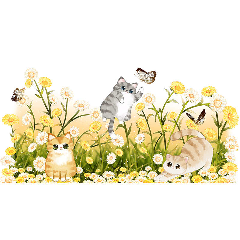 3D猫咪追蝴蝶墙壁贴纸：卧室变身童话世界，告别单调墙面！
